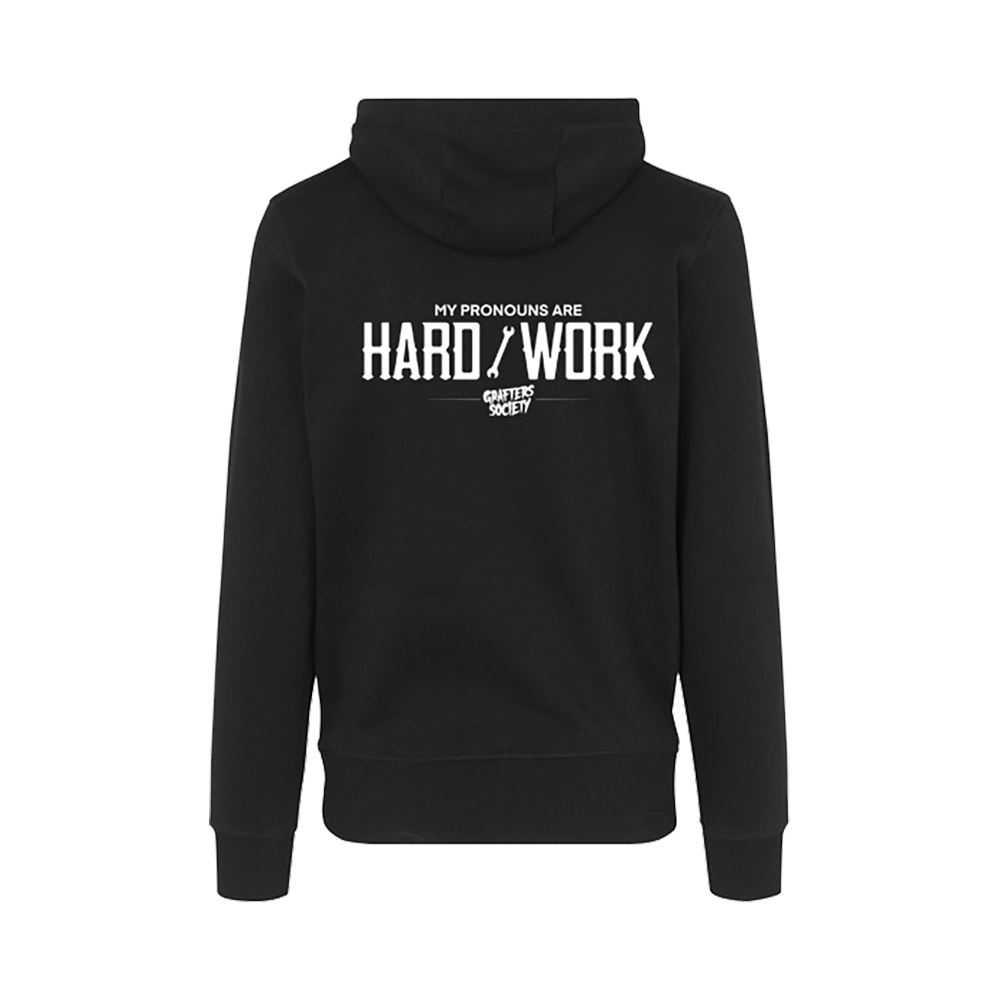 Pronouns Harder You Work - Black Hoodie