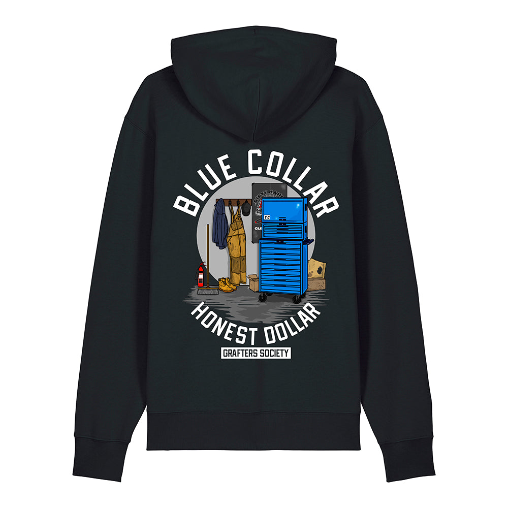 Blue Collar Honest Dollar Black Hoodie Big Lads