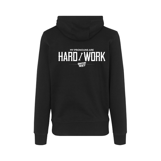 ⁠Pronouns Harder You Work - Black Hoodie